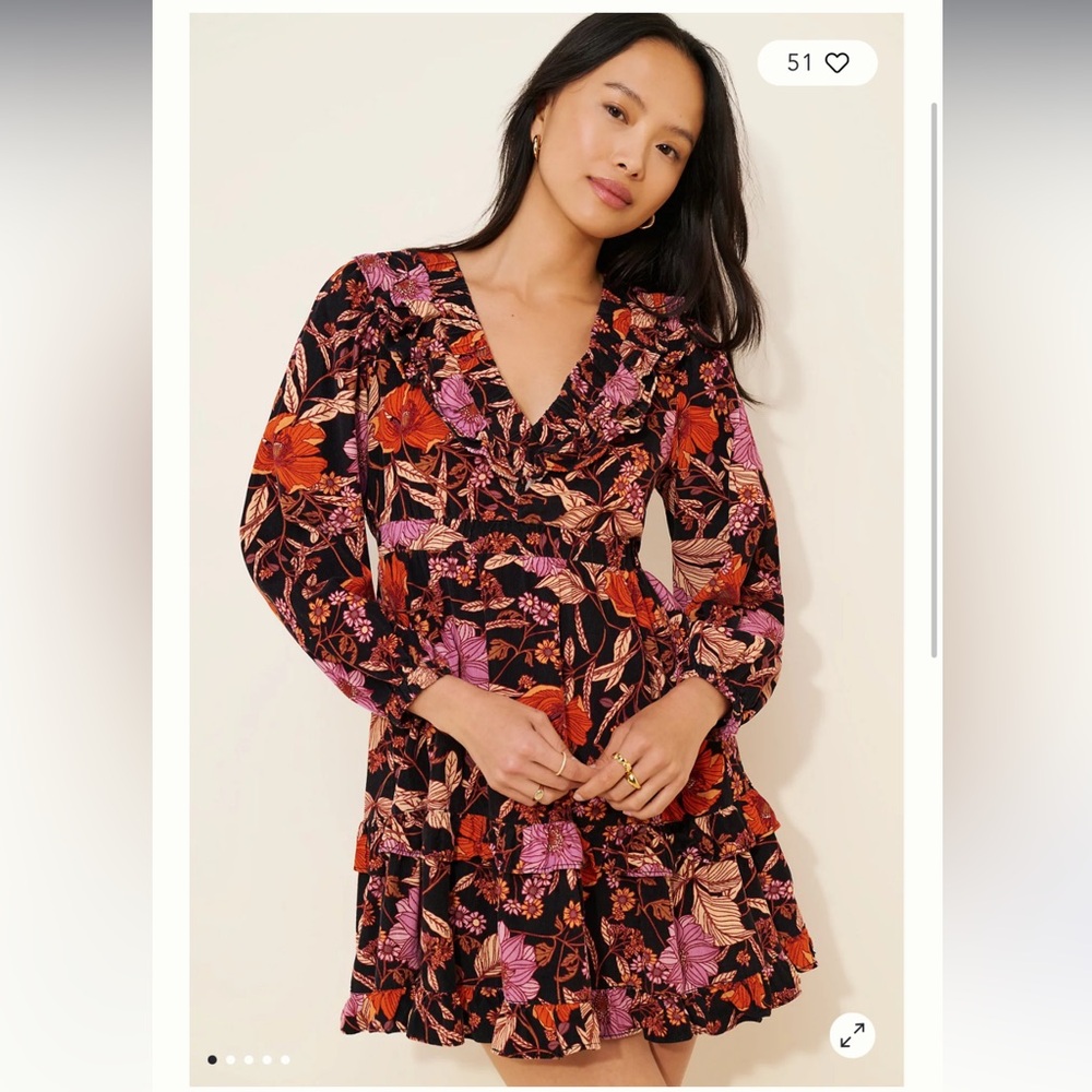 NWOT Anthropologie Pilcro Floral Corduroy V-Neck Ruffle Tiered Mini Dress Sz XXL